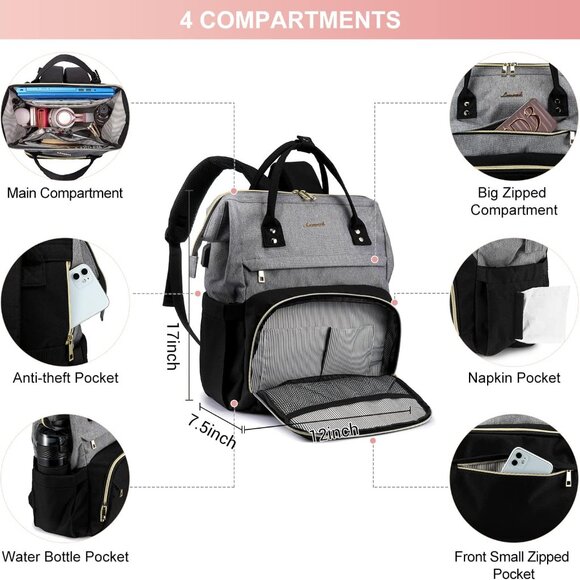 LOVEVOOK Laptop Backpack for Women, 17 Inch Waterproof Travel Backpack P… - Picture 2 of 6